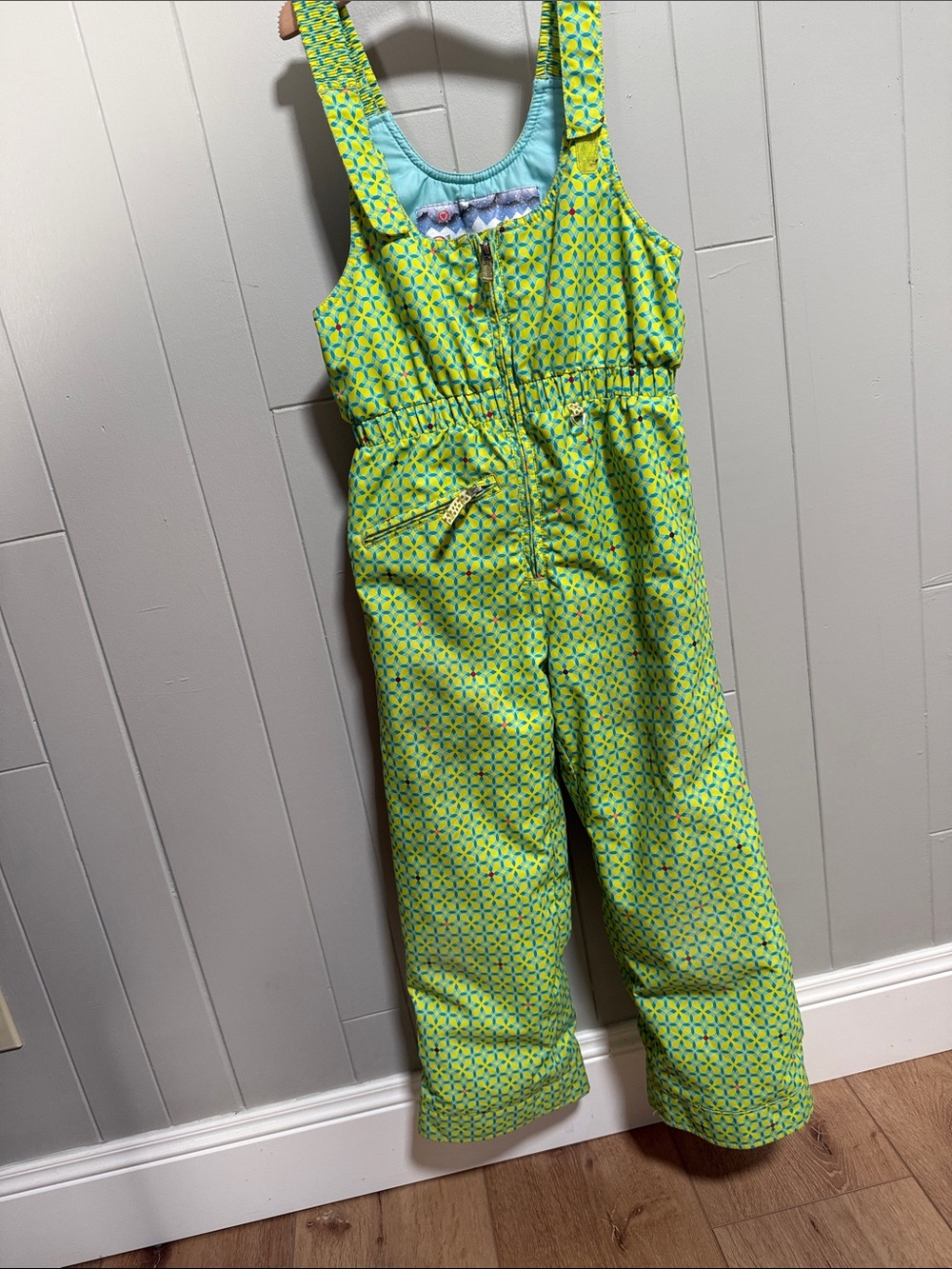 Obermeyer Lime Green Patterned Kids Snow Bibs